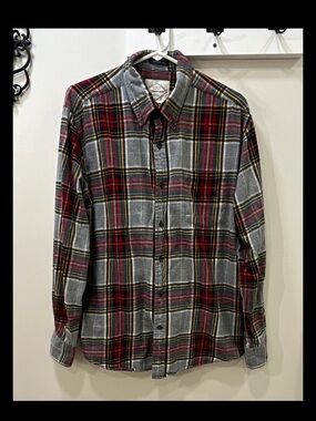 St. John's Bay Red & Gray Flannel Plaid Button-Down Shirt